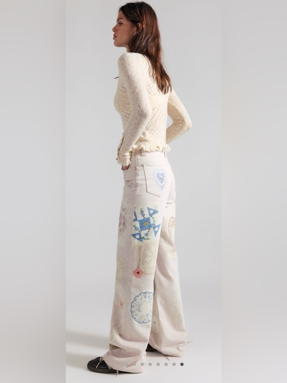 NWT Free People 29 We the Free Tinsley Printed Jeans in Illusions Heirloom Ivory - Picture 4 of 9
